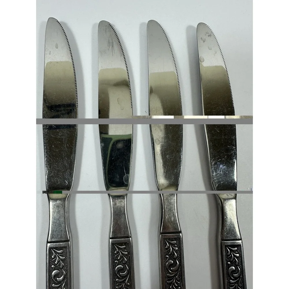 Japan Stainless Flatware Knives Textured Black Scroll Vtg MCM Set Of 4